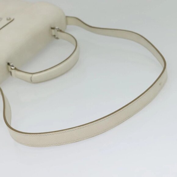 Salvatore Ferragamo Gancini Hand Bag Leather 2way White Silver Auth - Picture 8 of 16